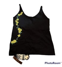 NWT Blue Fish Petit Fleur Active Yoga Tank Top Women’s L Blk Yellow Stretch