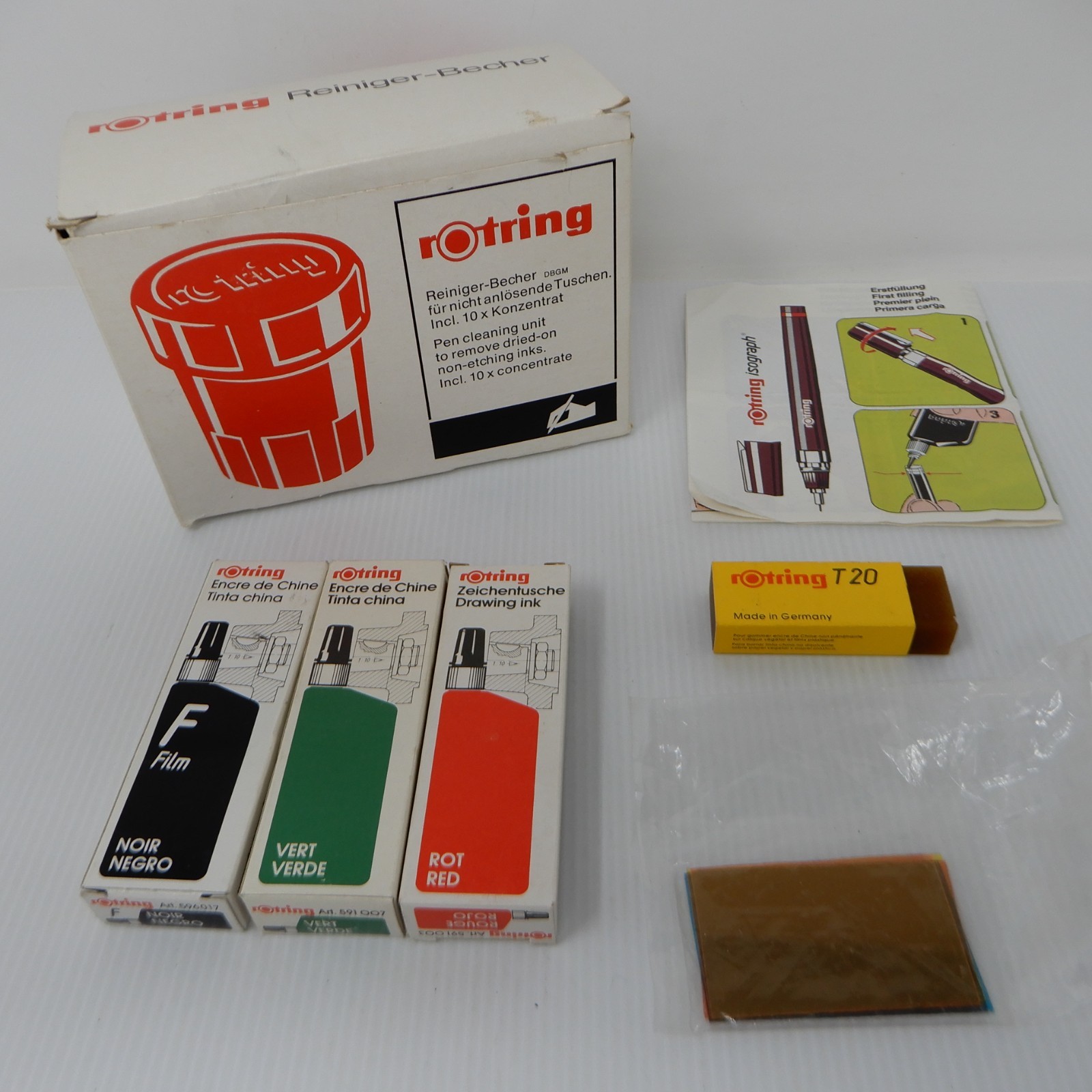 Vintage rOtring Pen Cleaning Unit Drawing Ink Lot T20 Eraser Isograph Germany