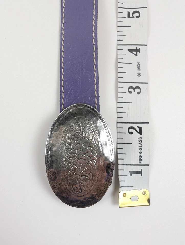 Aviñón Hecho en Francia Cuero Tooled Western Cinturón Hebilla Plateada Púrpura ML Foto 4 de 4