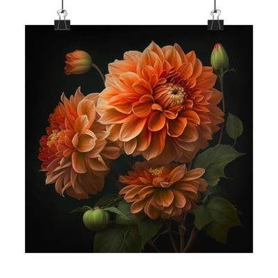 Orange Dahlias Flower Art Print, Orange Flower Painting, Flower Décor 06