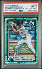 GEORGE LOMBARD JR SIGNED 2024 BOWMAN CHROME LUNAR GLOW REFRACTOR PSA 9 AUTO 10