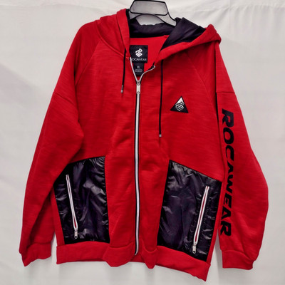 NWT Rocawear Men's Full Zip Fleece Hoodie Red XL Hooded Pockets Long Sleeve
