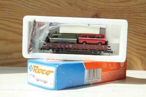 Roco 47186 DB Rungenwagen mit 2x VW "Militärpolizei" H0/DC/OVP selten TOP (H081) | Zustand: Gebraucht