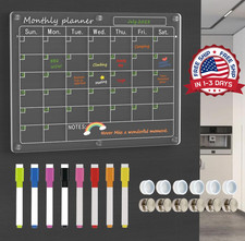 Clear Acrylic Magnetic Fridge Calendar - 2PC 16" X 12" With 7 Color Markers