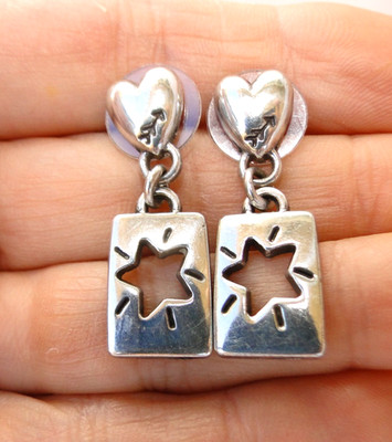 Brighton Silver Heart Dangling Rectangle Cut-out Star Post Earrings