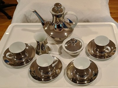 Vintage 11 Piece Block Bidasoa - Gerald Gulotta Silver Lusterware Coffee Set