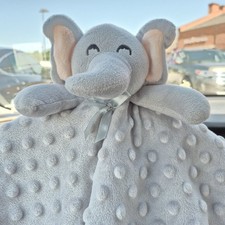 Pro Goleem Elephant Security Blanket Gray Nubby Velour  Satin Blankie Lovey EUC