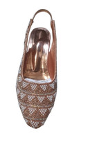 Women's Rose Gold Pearl Embellished Slingback Block Heel Sandals Party Shoes