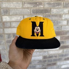 NWOT Vintage Retro Mickey Mouse 2 toned Yellow with Black Brim Baseball Hat Cap