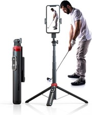 62" Phone Tripod Selfie Stick for Golf Training, Extendable Cell Black