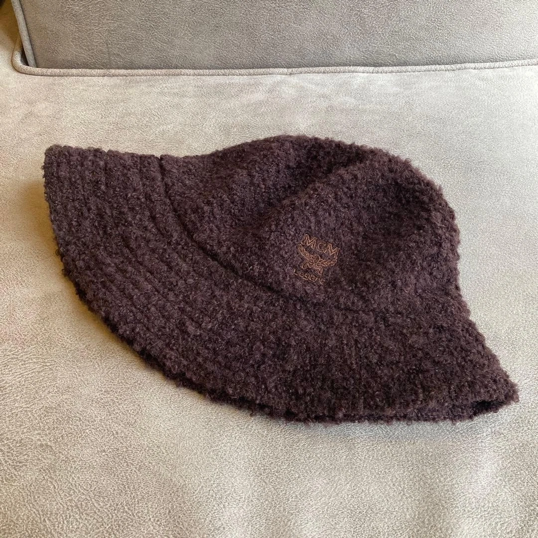 MCM Authentic Bucket Hat Logo Embroidery Vintage Cap Russet Wine Red Unisex