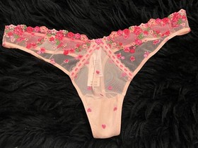 S VICTORIA'S SECRET Dream Angels Hearts & Roses Embroidery THONG Panty Lace Mesh