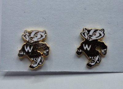 Vintage University of Wisconsin - Bucky Badger Mascot Stud Earrings 1/2'' VGC