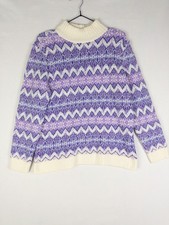Talbots Fair Isle Sweater Womens PS Purple Pullover Knit Wool Blend Colorful