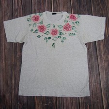 Vintage Screen Stars Best Shirt Mens Large Rose Floral Painted 80s USA Made Tee