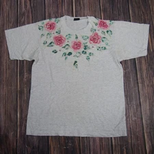 Vintage Screen Stars Best Shirt Mens Large Rose Floral Painted 80s USA Made Tee
