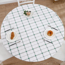 Round Vinyl Fitted Tablecloth with Flannel Backing Elastic Edge Design Table Cov