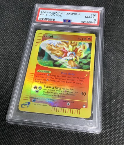 PSA 8 REVERSE HOLO Entei Aquapolis 10/ 147  Pokemon Card E Series NM-MT