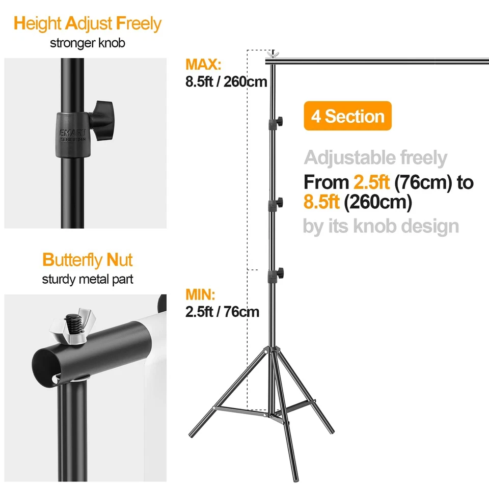 Photo Backdrop Stand kit, 8.5 x 10 ft Back Drop Adjustable Frame for Photogra... - Image 3 of 4