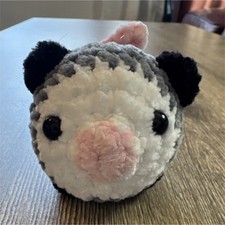 Handmade Mini Opossum Crochet Stuffed Animal Plush Toy Gray White Pink