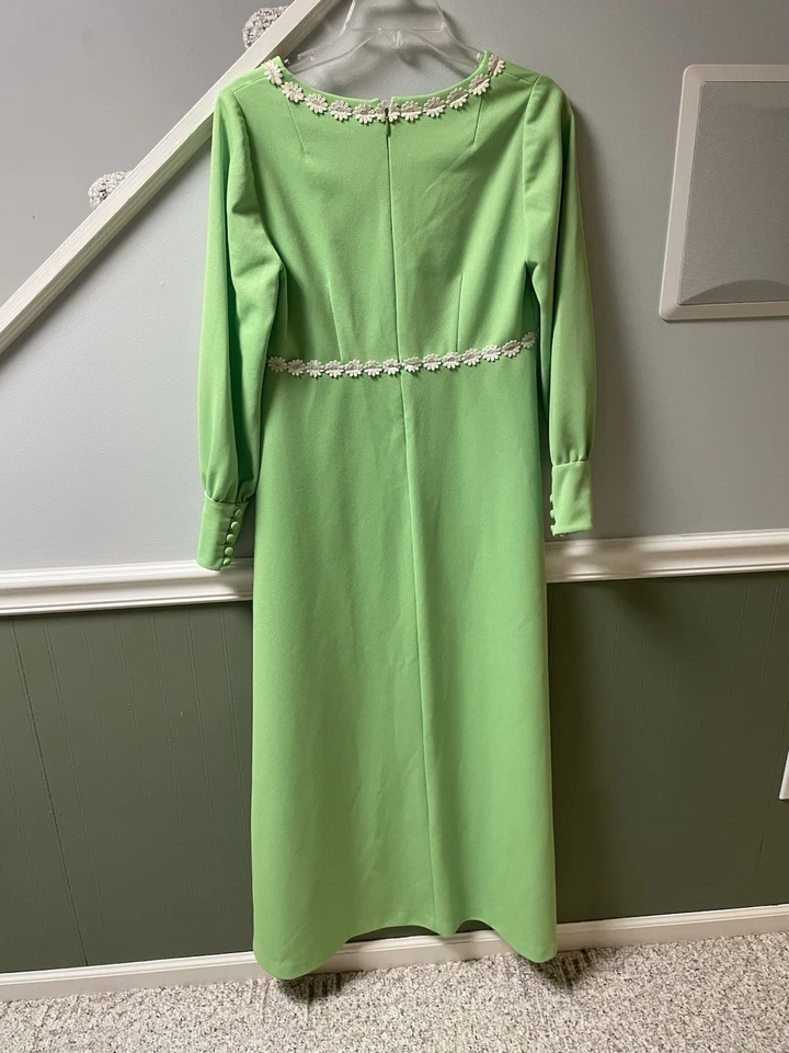 Vestido retro vintage años 60 hecho a mano verde con flores blancas hecho a mano ÚNICO talla S/M Foto 4 de 4