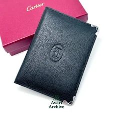 Cartier Passport Holder Black Leather Travel Wallet Made in Italy