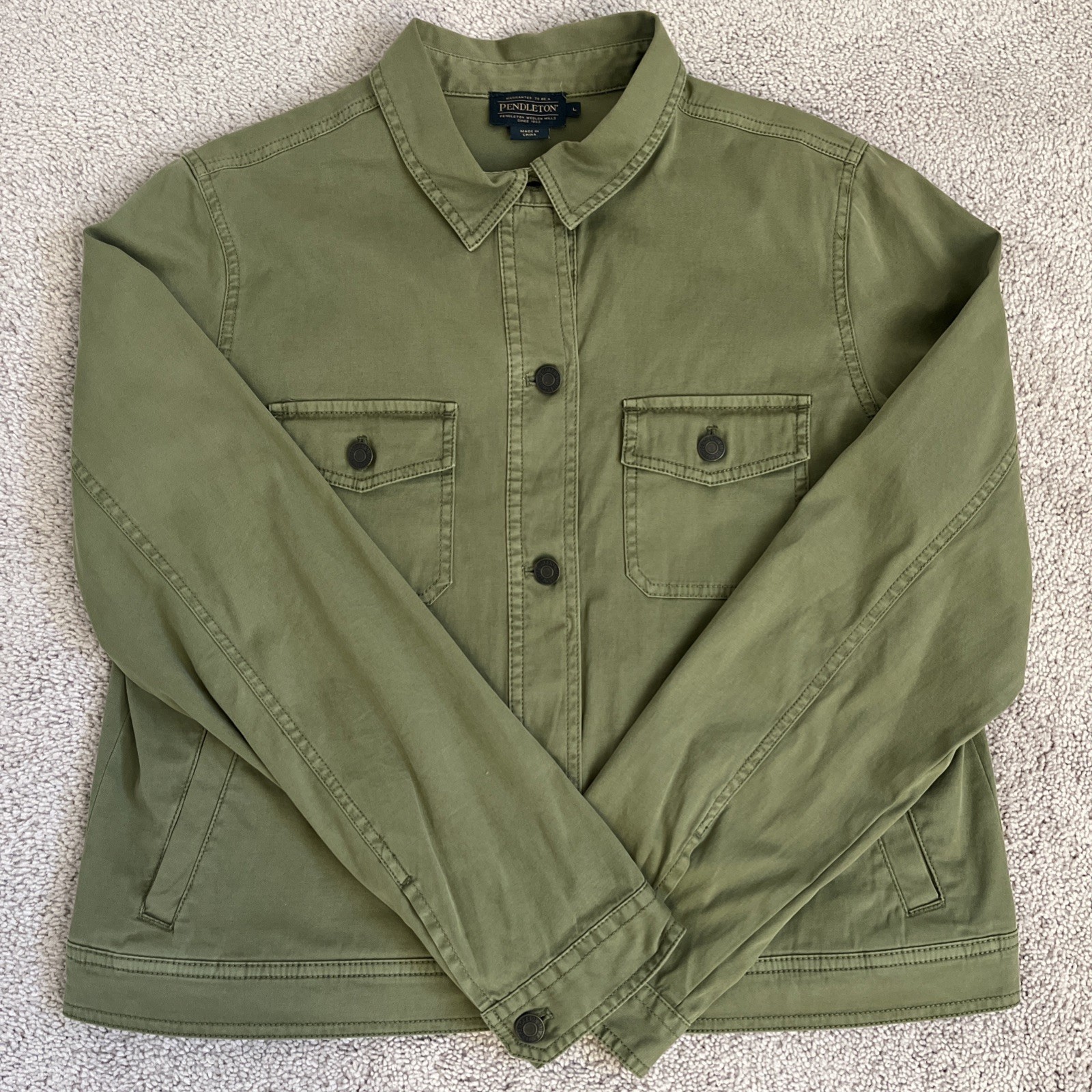 Pendleton Olive Green Cotton Chore Jacket Utility… - image 1