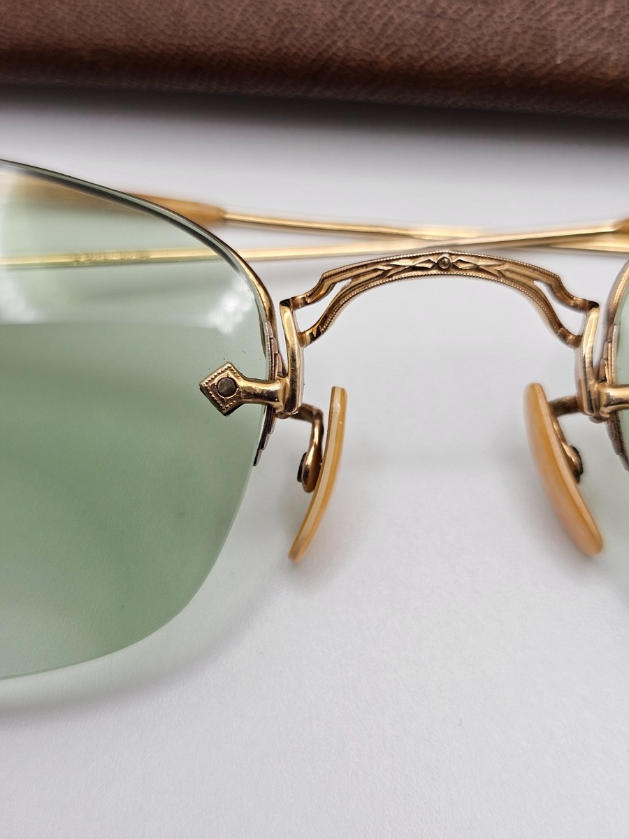 Unique Gorgeous Vintage Gold Rimless Eyeglasses -Green RX lenses O1 10 12KGF View 3