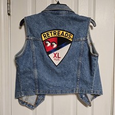 Vintage Bongo Denim Motorcycle Vest With Retread Patch Xs