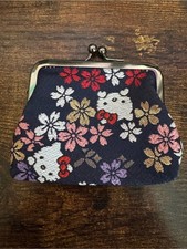Hello Kitty Navy Sanrio Floral Kiss-Lock Coin Purse with Red Accents