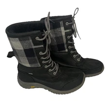 Ugg Adirondack II Plaid Black Gray Winter Snow Sheepskin Lined boots-sz 9