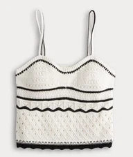 Olive + Oak Crochet Pointelle Knit Tank Top L Ivory Black Festival New w/Defect