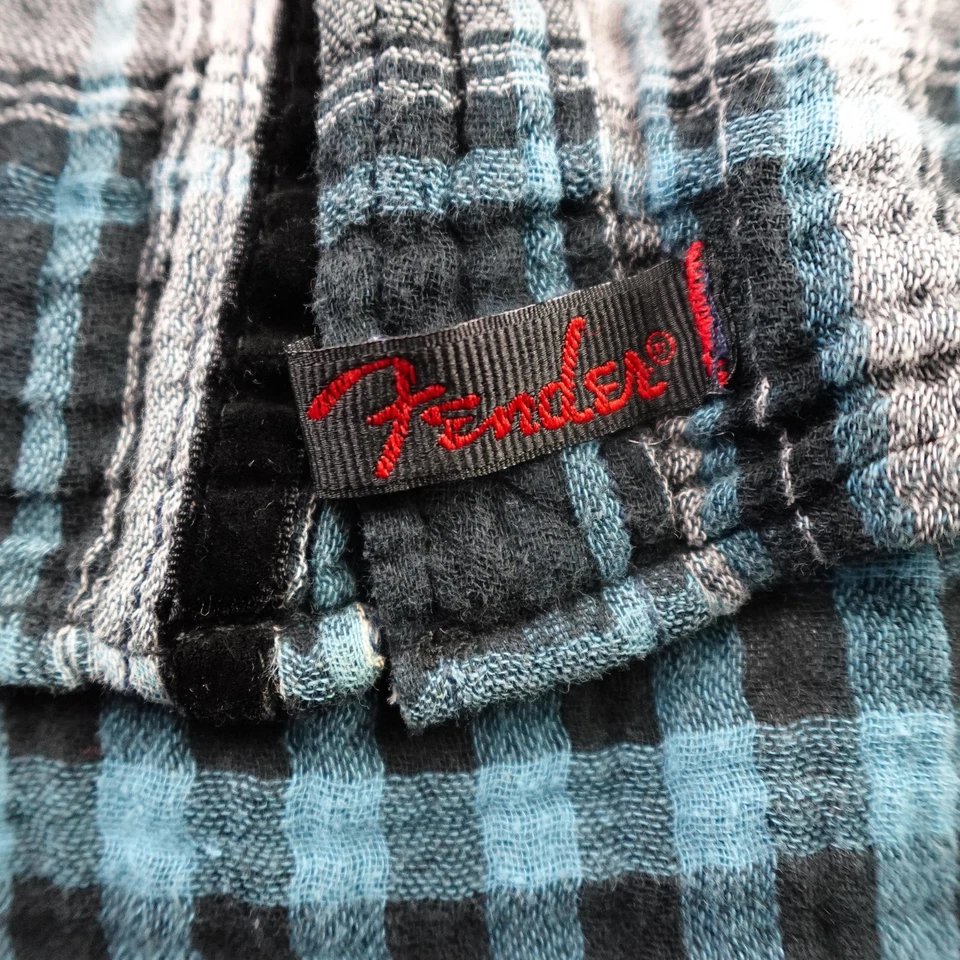 Camisa Fender Rock & Roll Religion Para Hombre Grande Azul Negro Franela a Cuadros Sol Adict Foto 4 de 4