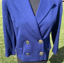 Vintage Bobbie Brooks Blazer Womens Small Blue Cropped Double Knit Made USA 70s