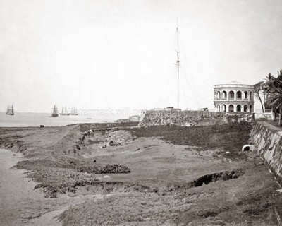 Galle Ceylon Sri Lanka Fort Lighthouse Harbor Sailing Ships Vtg. Photo 19thC.