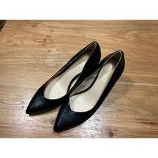 Liz Claiborne Black Croc Embossed Pointed Toe Block Heel Pumps Womens 8.5