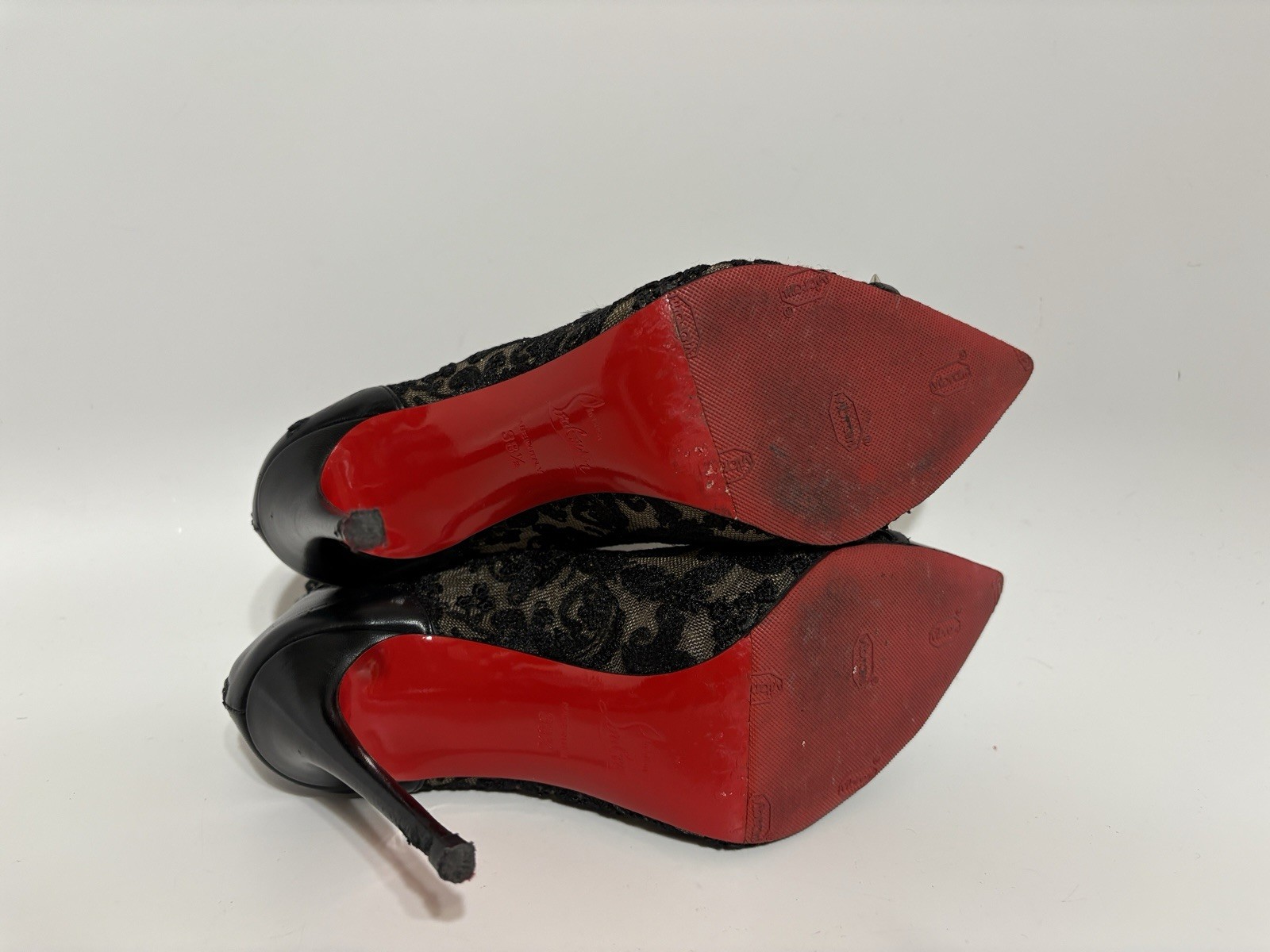 Vtg Christian Louboutin Black Leather Pigalla 100 Lace Boot Heels 38.5