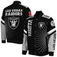 Men's Las Vegas Black Raider Sublimation Full Snap Bomber Style Varsity Jacket