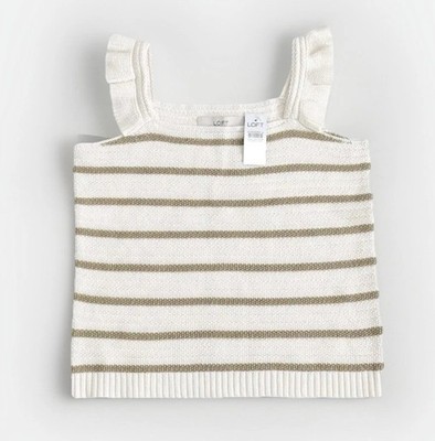 Loft Womens Sleeveless Knit Tank Top Size Large Ruffle Straps Preppy Spring NWT