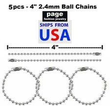 5pcs - 4"- 2.4mm Metal Ball Chains Silver Tone, Label Tags, Dog Tags, Keychain