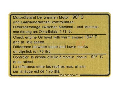 JP GROUP DANSK Engine Oil Level Decal 93000650402 Porsche 911