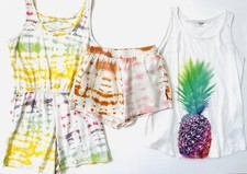 Old Navy Girls Pineapple Tank Top, Tie Dye Romper  Shorts Size XL 14 Lot Of 3