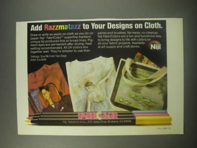 1990 Niji FabriColor Superfine Markers Ad - Add razzmatazz to your designs