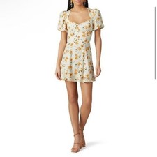 Reformation Clancie Dress 12 Mini Limonada Floral Printed Open Back Puff Balloon