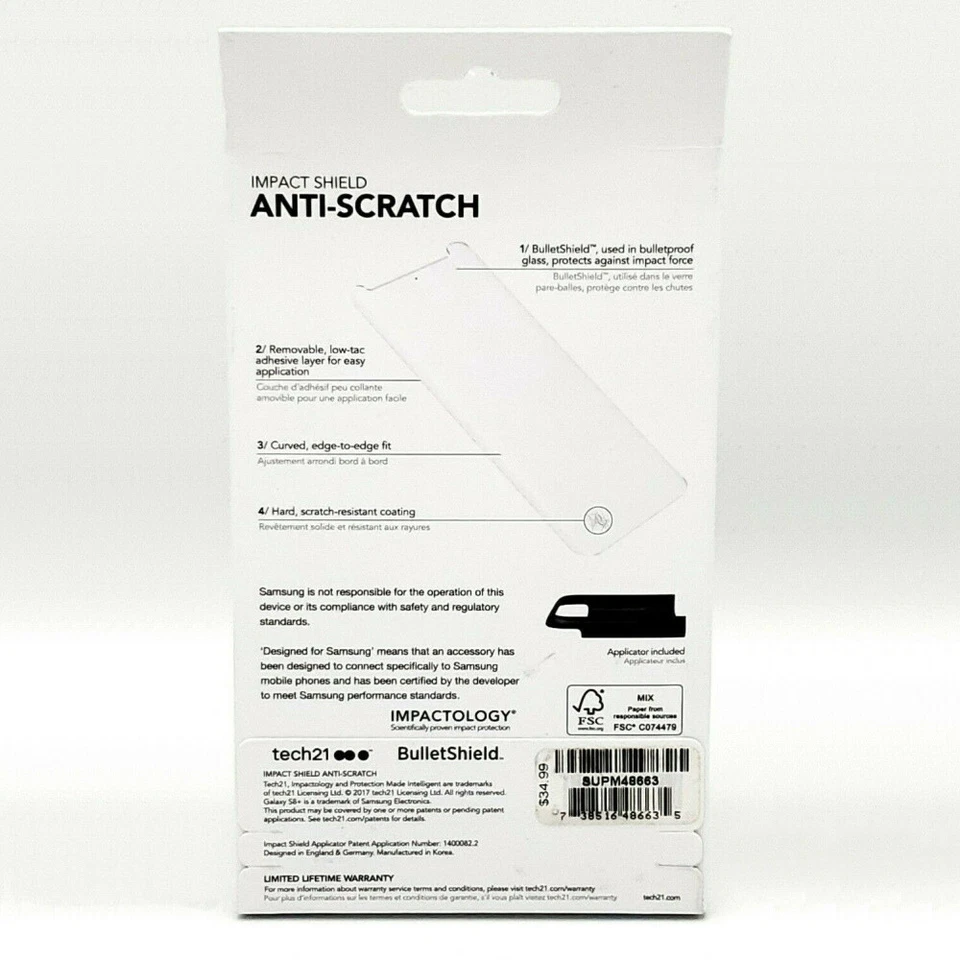 Tech21 Note 8 Película Protectora de Pantalla + Funda Gel para Samsung Galaxy Note8 Foto 3 de 4