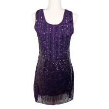 NEW Manzhili Purple Embroidered Sequin Jeweled Party Mini Dress Sleeveless