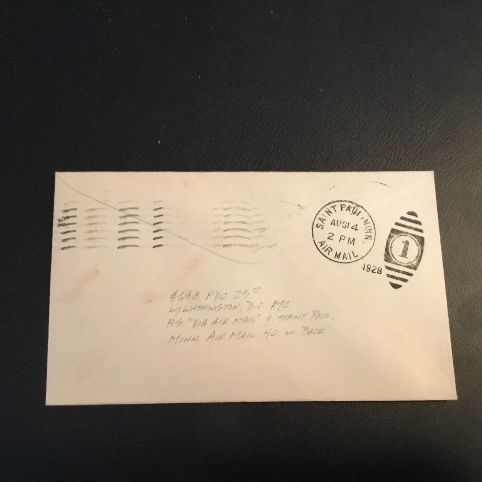 FDC 1928 #648 With WASHINGTON D.C. MC. TYPED ADDRESS “AIRMAIL SAINT PAUL MINN.” - Image 2 of 2