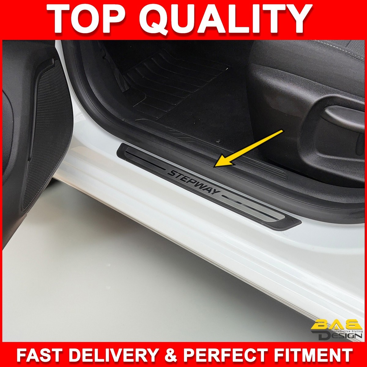 4 Listelli Battitacco In Acciaio Inox Per Dacia Sandero Stepway 3 (2020-2024) – Protezione Adesiva Con Logo, Antigraffio, Facile Installazione