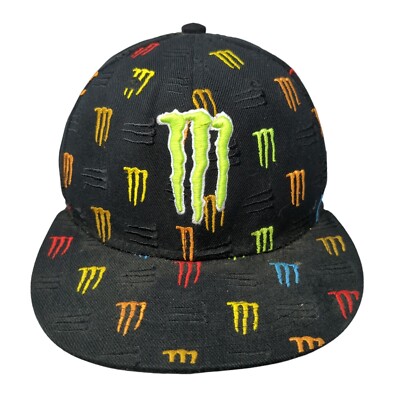 Monster Energy Fitted Hat Black Size 1/4 Embroidered Vented