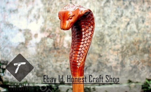 Hand Carved Cobra Head Handle Walking Cane Handmade Snake Walking Stick Gift A - Picture 4 of 4